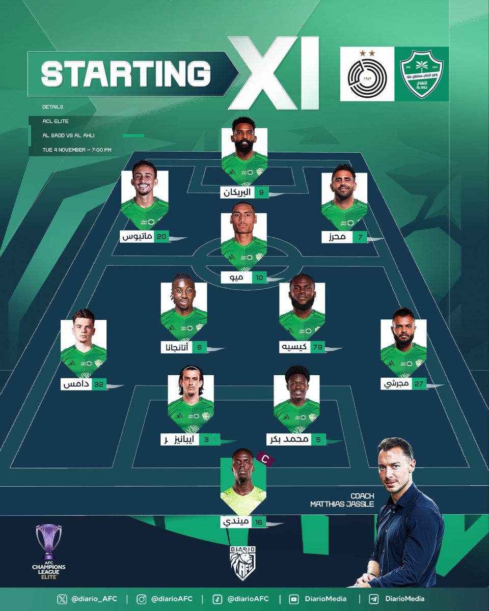 🚨🚨🚨⚠️ عــاجــل ورســمــيًــا ⚠️🚨🚨🚨

تشكيلة #الأهلي أمام الــسد في مباراة اليوم! 😱💚