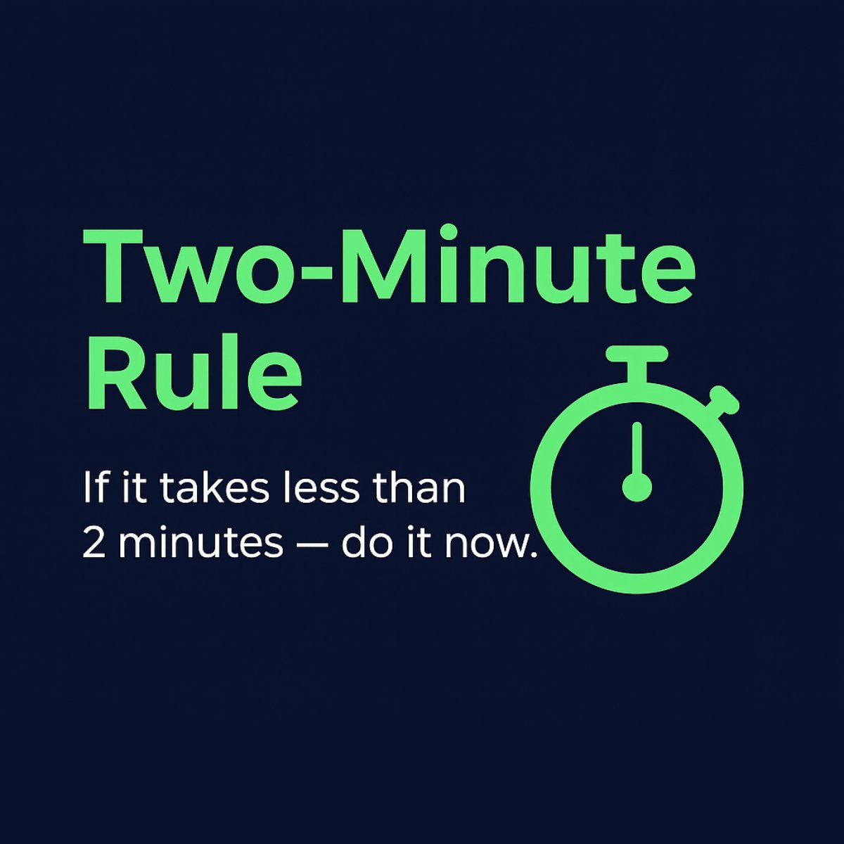 MagicTask_Imagi's tweet image. ✅ Quick tip: If a task takes less than 2 minutes, just do it right away. Then move on. Using this rule cuts down mental clutter and keeps little tasks from piling up. Research backs it.  Use @magic_task

#LifeHacks #TwoMinuteRule #GetThingsDone #Efficiency #TuesdayTip