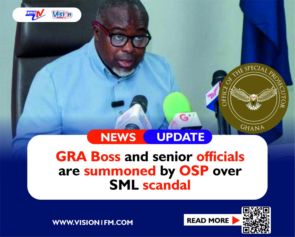 GRA Boss and senior officials are summoned by OSP over SML scandal

#Vision1FM
#lighttvgh
#ghana
#OSP