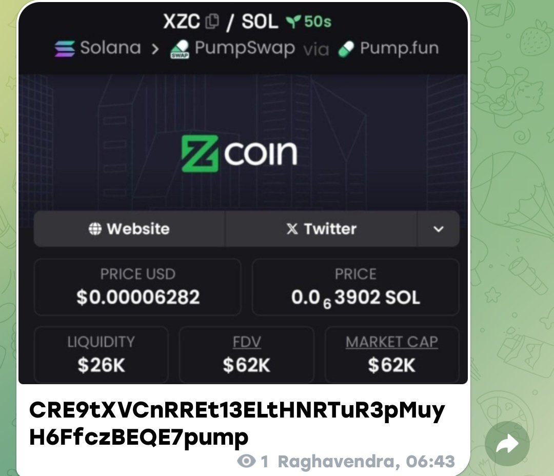 Raghavak0nSol's tweet photo. $XZC

MCAP: $62K

CA:
CRE9tXVCnRREt13ELtHNRTuR3pMuyH6FfczBEQE7pump

#SOLANA
#SOL
#XZC https://t.co/jvbNUVlmWo