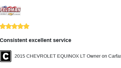 We just received a great review on Carfax. Thank you 2015 CHEVROLET EQUINOX LT Owner!