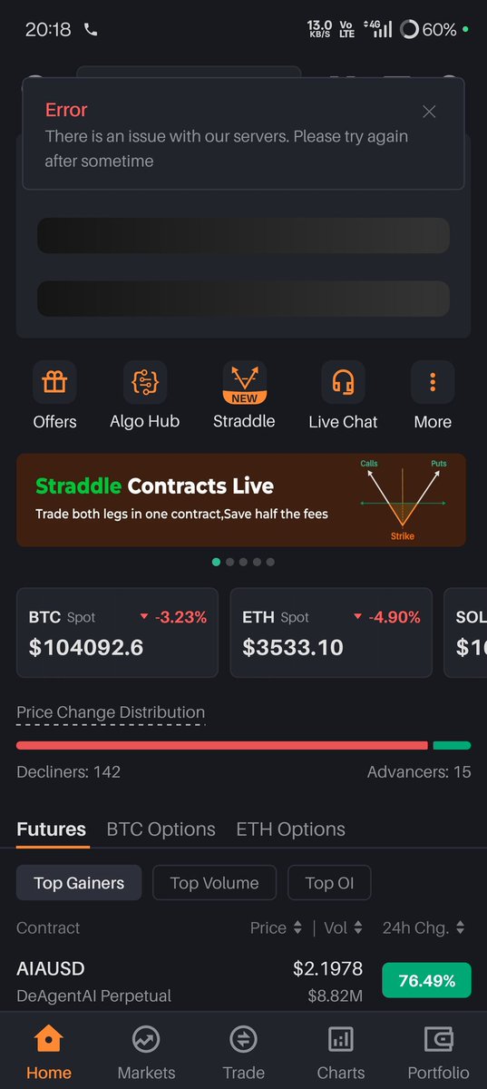 sudhanshu7908's tweet image. @Delta_Exchange Delta Exchange Server Crash #CryptoMarket #servercrash