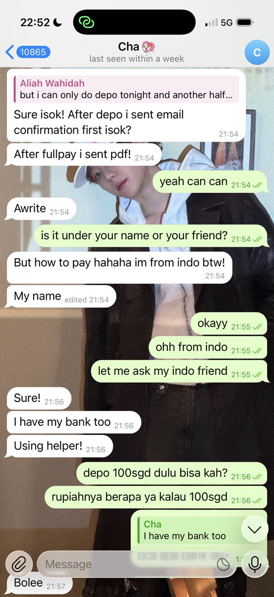 byunbaeri_'s tweet image. it’s gonna be a long thread, but yeah~

i dealt with this person on telegram (baekhyun sg channel), but she stopped replying after i transferred the full payment. at first, i paid a deposit to a malaysian because this person is Indonesian, so she ‘used’ a transfer service. cont-