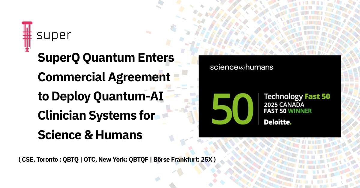 SuperQ_Quantum's tweet image. LANDMARK ANNOUNCEMENT: SuperQ enters commercial agreement with Science &amp;amp; Humans - a rapidly growing hormonal care provider - to build and deploy quantum-AI clinical systems. 

#quantum #quantumai #health #AI #clinics

theglobeandmail.com/investing/mark…