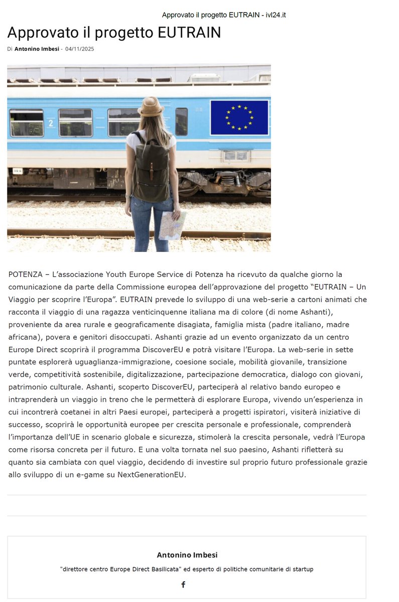 EUROPEDIRECTBAS's tweet image. Oggi 04/11/2025, seconda rubrica di "Caffè Europeo", curata dal Centro #EuropeDirectBasilicata in particolare per la parte Sud della Basilicata grazie alla collaborazione con #ivl24. Parliamo all'associazione Youth Europe Service della approvazione del progetto #EUTRAIN