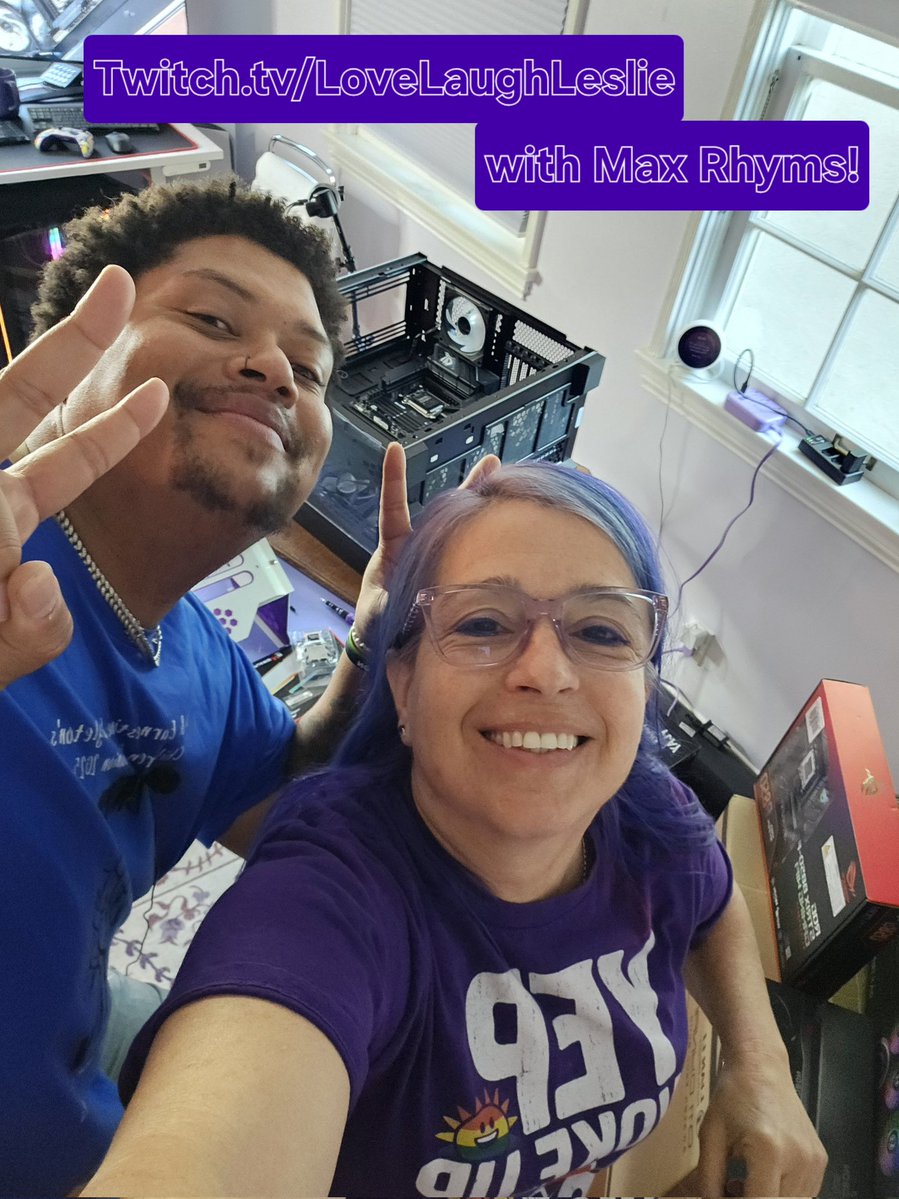 LoveLaughLeslie's tweet image. Live Now!! Building 2 PC&apos;s with @maxrhyms 

Let&apos;s jam!

One black PC and one white PC.  Specs include parts by @GlobalLianli @ASUS_ROGNA @AMD @CrucialMemory @gskillgaming

Giving away a Steam gift card
#pcbuilder #pcbuild #PCgamer #ad #sponsored