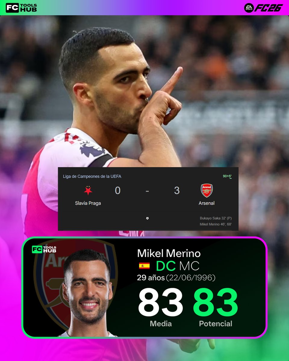 ⚽️⚽️DOBLETE DE MERINO EN CHAMPIONS.

Otra masterclass de Mikel jugando de delantero centro ¿Lo de este hombre qué es?

<a href="/easportsfces/">EA SPORTS FC ESPAÑA</a> ya es momento de cambiar su posición principal ¿No creen?🤓

#FC26 #FCToolsHub #ChampionsLeague