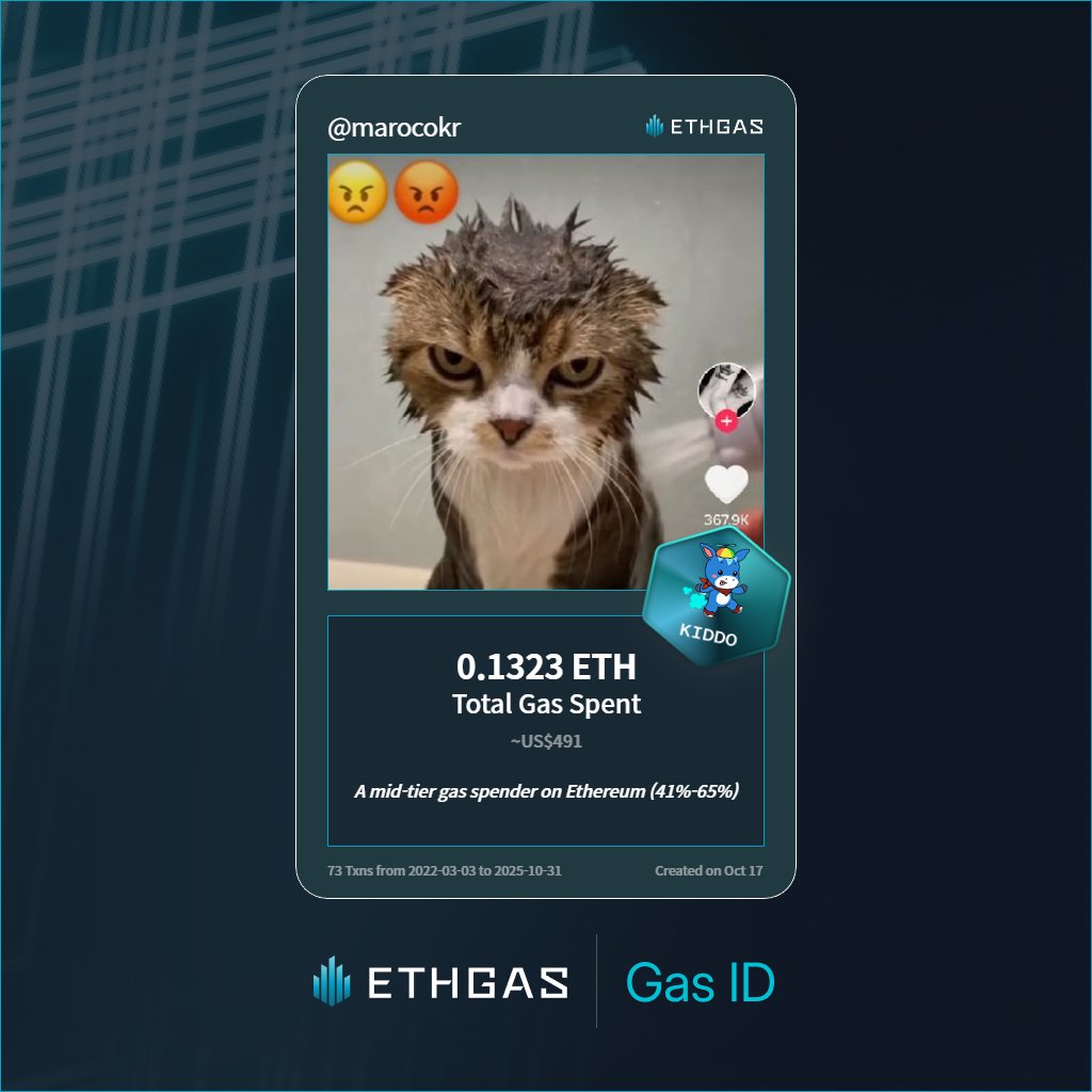 marocokr's tweet photo. Leveled up in the Great Gas Reckoning with ETHGas! 💪

Kiddo Jack status: 0.1323 ETH gas spent, 25 Beans earned—supporting the Gasless Future!

Claim your Gas ID at https://t.co/uqaOJmai93 https://t.co/11E6glKSas