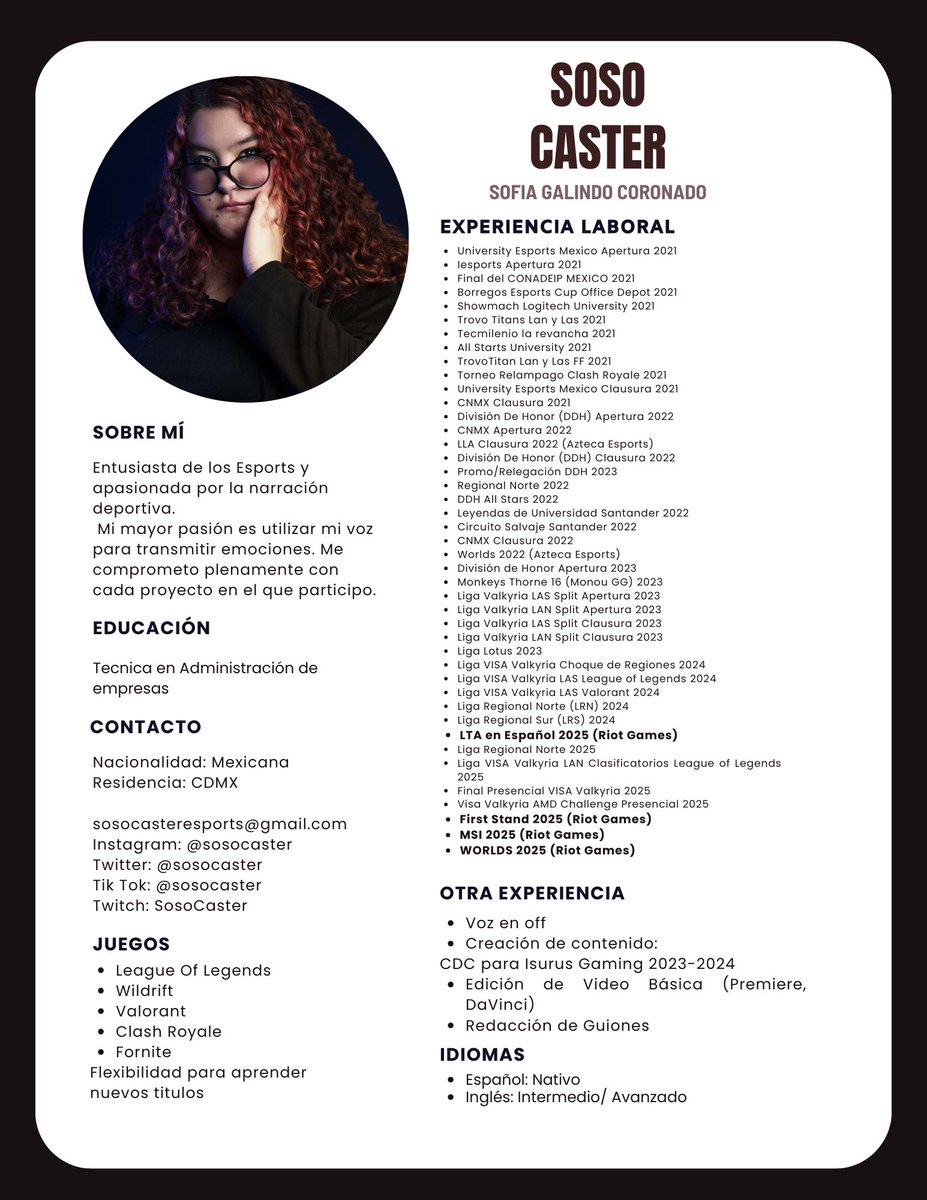 sosocaster's tweet image. [F/A] Concluida mi participación en #Worlds2025   me anuncio como F/A para proyectos por lo que resta de este 2025 ya sea como talento a cámara/ voz en off 

Tengo disposición de horarios y  motivación  para asumir nuevos retos, se agradecen mucho los 🩷 y RT