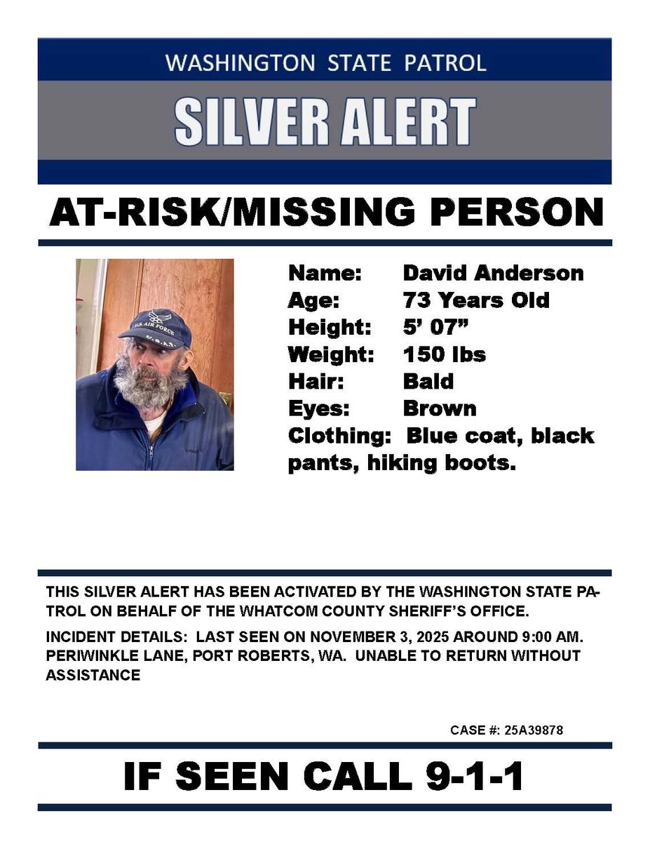 Silver Alert - Anderson - Point Roberts, WA - ACTIVATE No associated vehicle