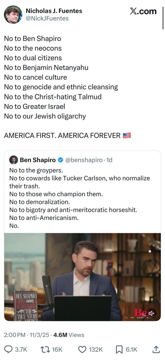 shevereshtus's tweet image. Yet we’re to believe that with, 26m impressions, @benshapiro got 45k likes, and with 4.5m impressions, Nick Fuentes got almost 100k more likes… but 50% less bookmarks &amp;amp; 80% less comments?

The groyper movement is not just fuelled by foreign actors; it’s also pushed by bot farms