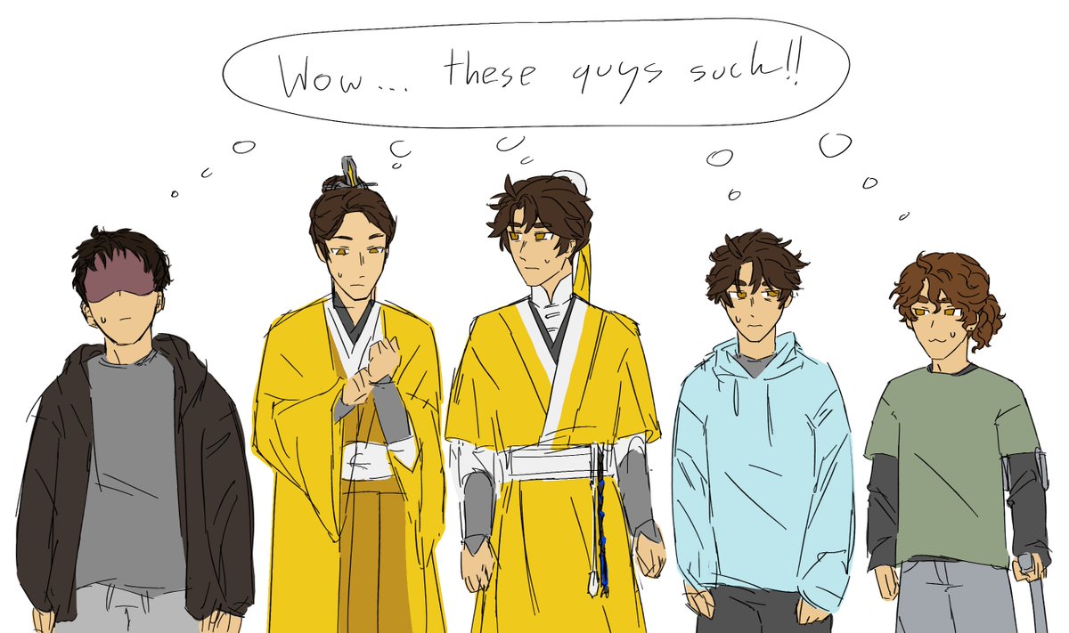 holmeowes's tweet image. From the left we have: Airplane, Og Shang Qinghua, Shang Qinghua, Modern Au Shang Qinghua, Xiang Fei!! #svsss