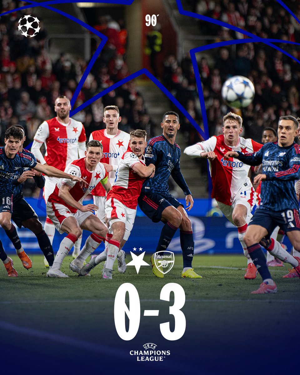 PAS DE SURPRISE ! 😐

Le Slavia s'incline 3-0 sur sa pelouse contre le leader de Premier League.

La marche était bien trop haute aujourd'hui surtout vu le début de saison des Gunners.

Toujours pas de victoire dans cette LDC. Il reste 4 matchs aux Sešívání pour espérer. 👀