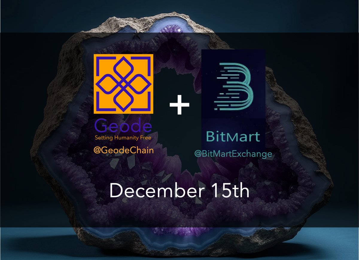 The greatest chapter in <a href="/GeodeChain/">The Geode Foundation</a> 's story is about to begin.... $GEODE goes live on <a href="/BitMartExchange/">BitMart</a> on December 15th. 

This is $GEODE 's FIRST and ONLY official listing. Make a BitMart account today to get ready!