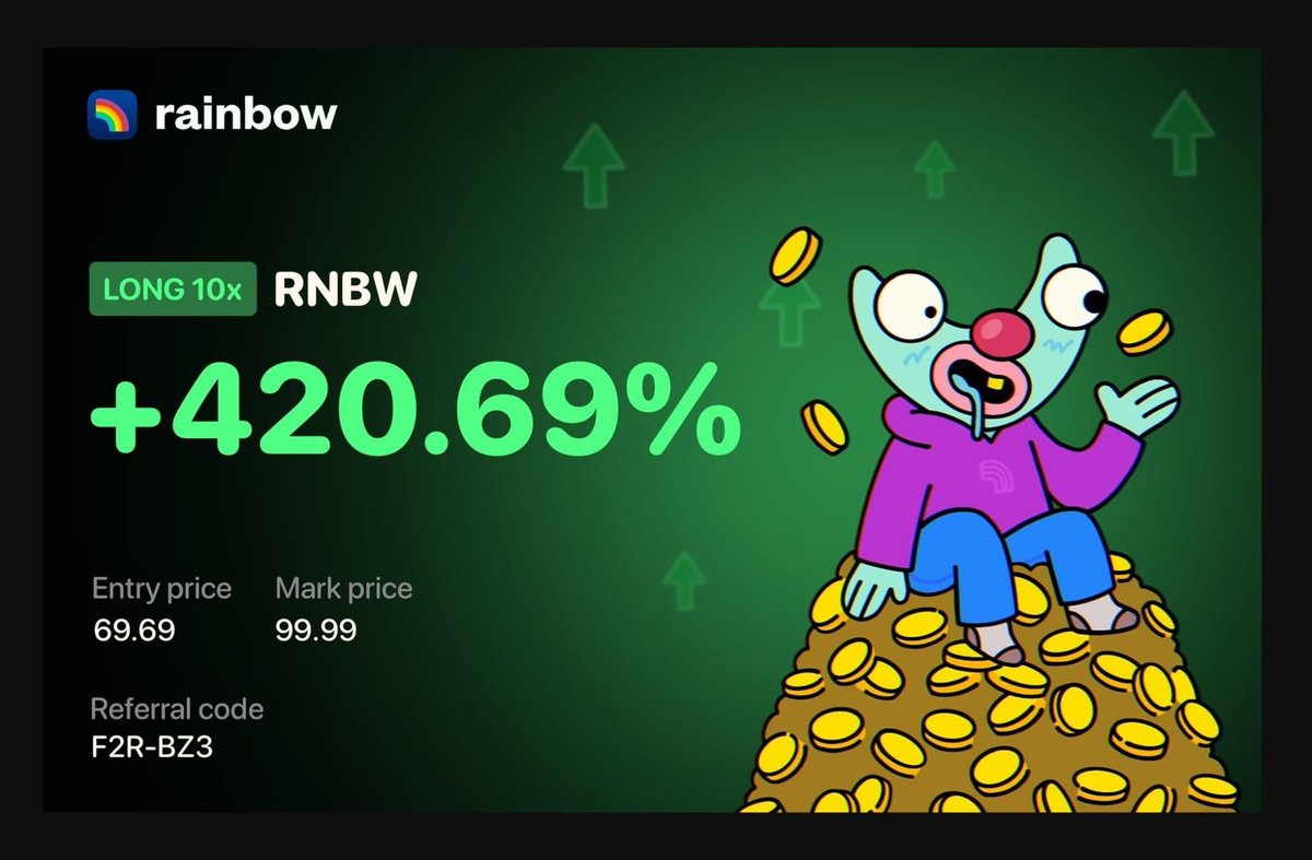 GoeTheonly's tweet photo. Imagine showing your trading wins without leaving Rainbow wallet

The @rainbowdotme wallet may soon let you share your perp PnL cards with friends

Trading becomes social and fun not just numbers

What feature do you enjoy most in Rainbow so far https://t.co/JYQlxiyuBB