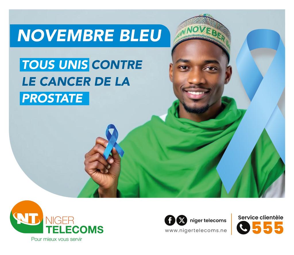 Après OCTOBRE ROSE, NOVEMBRE BLEU, Niger Télécoms se joint à la campagne annuelle pour la prévention et la sensibilisation aux cancers masculins, notamment le cancer de la prostate. Tous ensemble contre la maladie.