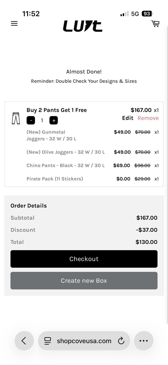 GenericWTMale's tweet photo. @covesurfco can you please explain this? B2G1 deal but the discount doesn’t cover the cost of any single thing in the cart? Some shady marketing here. https://t.co/PMNV9ggRhm