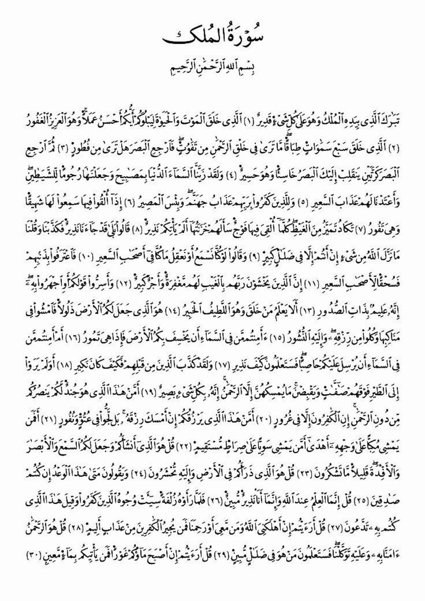 فضل قراءة سورة الملك 

1) مانعةٌ لعذاب القبر ومنجّية لمَن يحافظ ويداوم على قرائتها يومياً 

2) تجادِل عن صاحبها يوم القيامة لتدخلَه إلى جنان النعيم، وتبعدُ عنه عذابَ جهنّم.

3) مسبّبةٌ للحسنات والثواب لصاحبها.