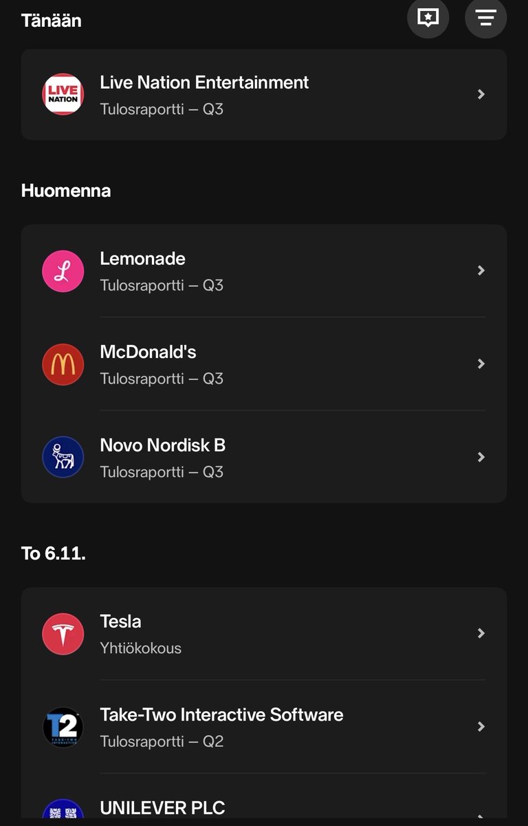 Tulosviikko. Vaikken juuri neljännesvuosittaisia raportteja seuraa, tää Nordnetin kalenteri on aika hyvä kun näkee etukäteen missä järjestyksessä yllätysluukut aukeaa.