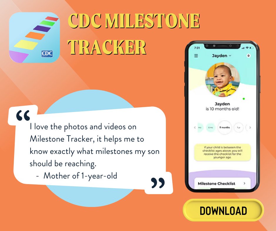 Knowing how your kids play, learn, speak, act, and move can give you important clues about their development. Download the CDC's easy-to-use Milestone Tracker app to learn more. hubs.ly/Q03Jq44Y0