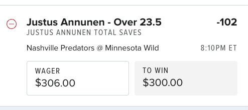 Project_Parlay_'s tweet photo. 3U NHL POD Saves Play 🧤

Justus Annunen — Over 23.5 Saves (-102)
Nashville Predators @ Minnesota Wild

Risking 3u ($306) to win 3u ($300) 🔥

We’re trusting the volume tonight !

#ProjectParlay #NHL #SportsBetting #BettingTips https://t.co/rpCb6qpYAT