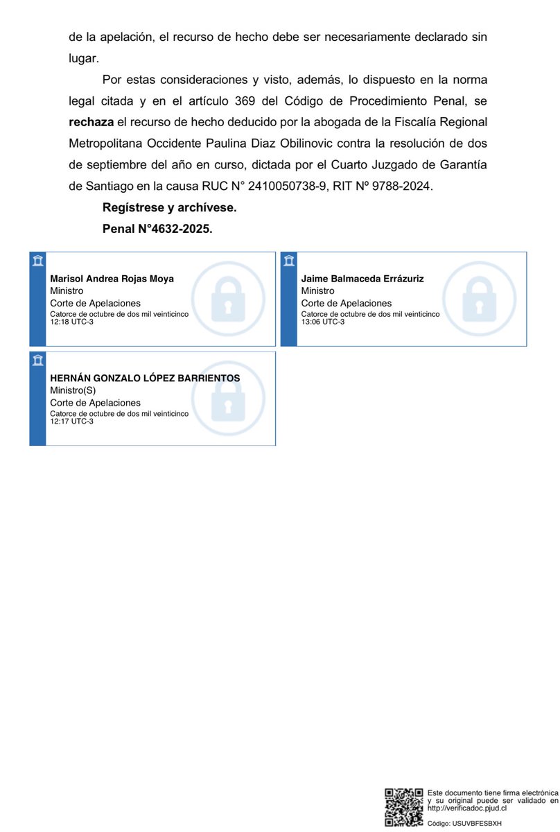 Caso Audios: La Corte de Santiago le da un portazo a la Fiscalía en su idea de pinchar teléfonos de periodistas para saber qué integrante del MP filtró los chats y audios de Luis Hermosilla.

Rechazó recurso del fiscal Pastén.-

<a href="/EstaPasando_CL/">Está Pasando</a> <a href="/ContrapoderCH/">Contrapoderchile</a> <a href="/BuenosDiasTVN/">Buenos Días a Todos</a>