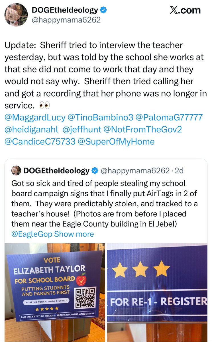 Well well well

A teacher stealing signs 😱

Teacher thought she got away with it but found out later 🤣🤣🤣

We wonder what the School Board will do?