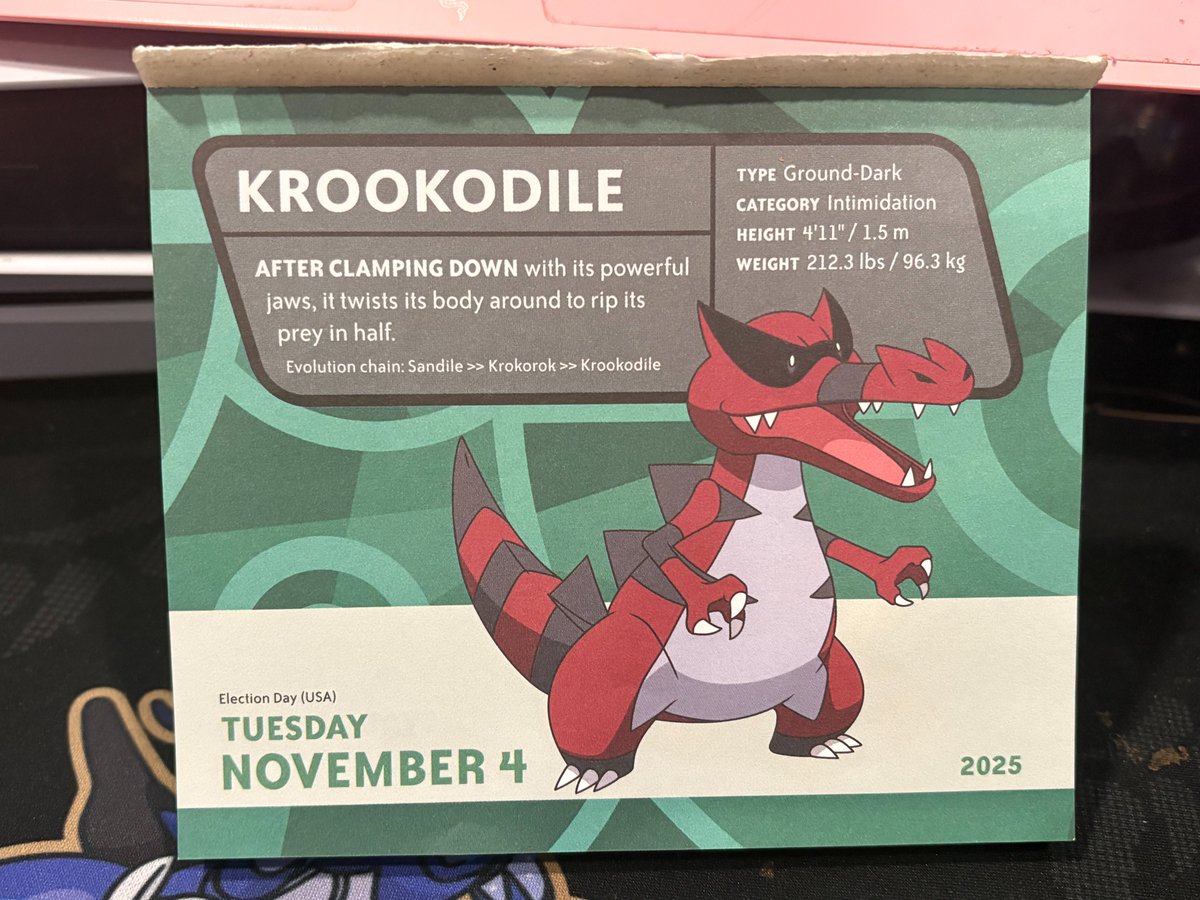 SoulMaier's tweet image. Happy Tuesday, November 4, 2025. The Pokémon page of today #pokemon #krookodile 💚