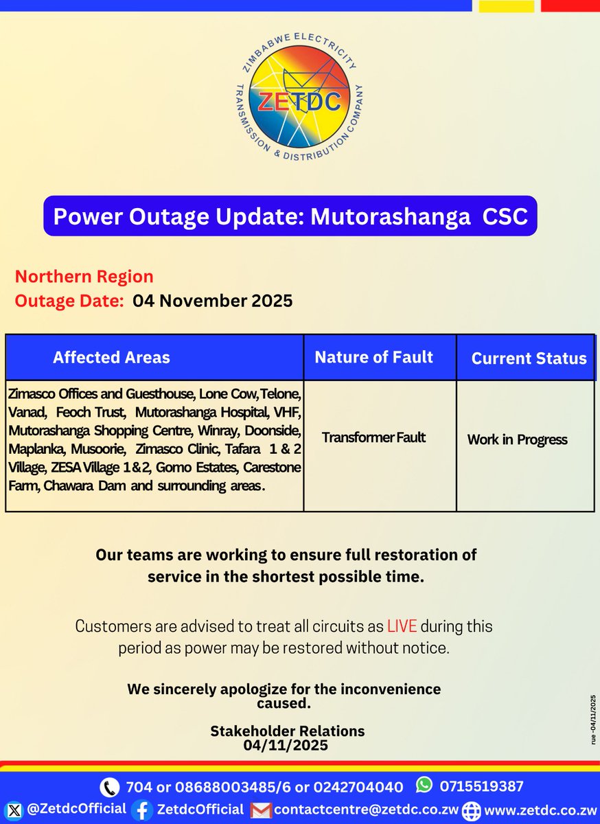 AsterXe_dex's tweet image. #PowerOutageUpdate
#NorthernRegion
#MutorashangaCSC