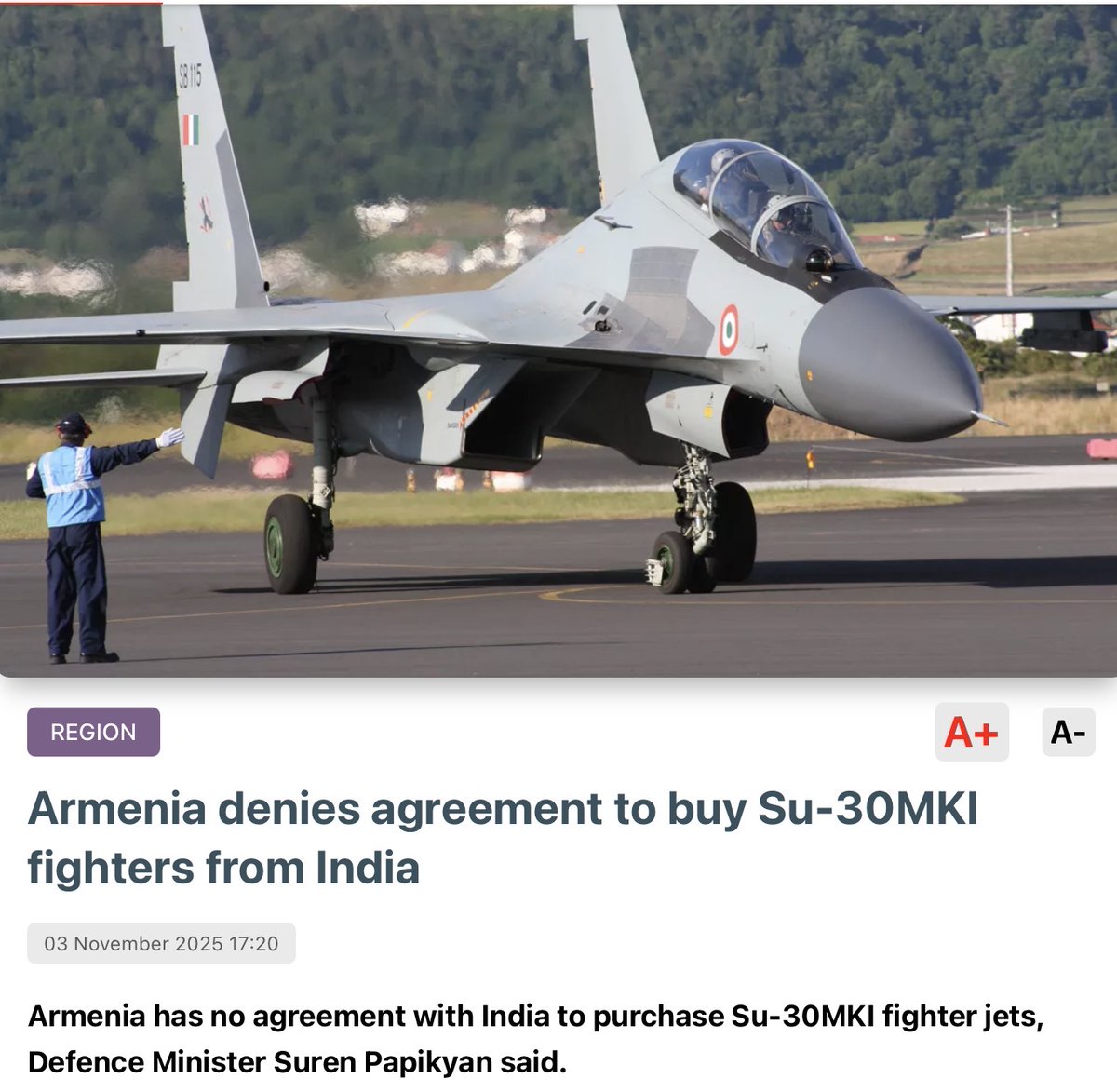 Even Armenia Rejected Indian Su-30MKI jets, which got shot down by Pakistan in both 2019 &amp; 2025 conflicts.