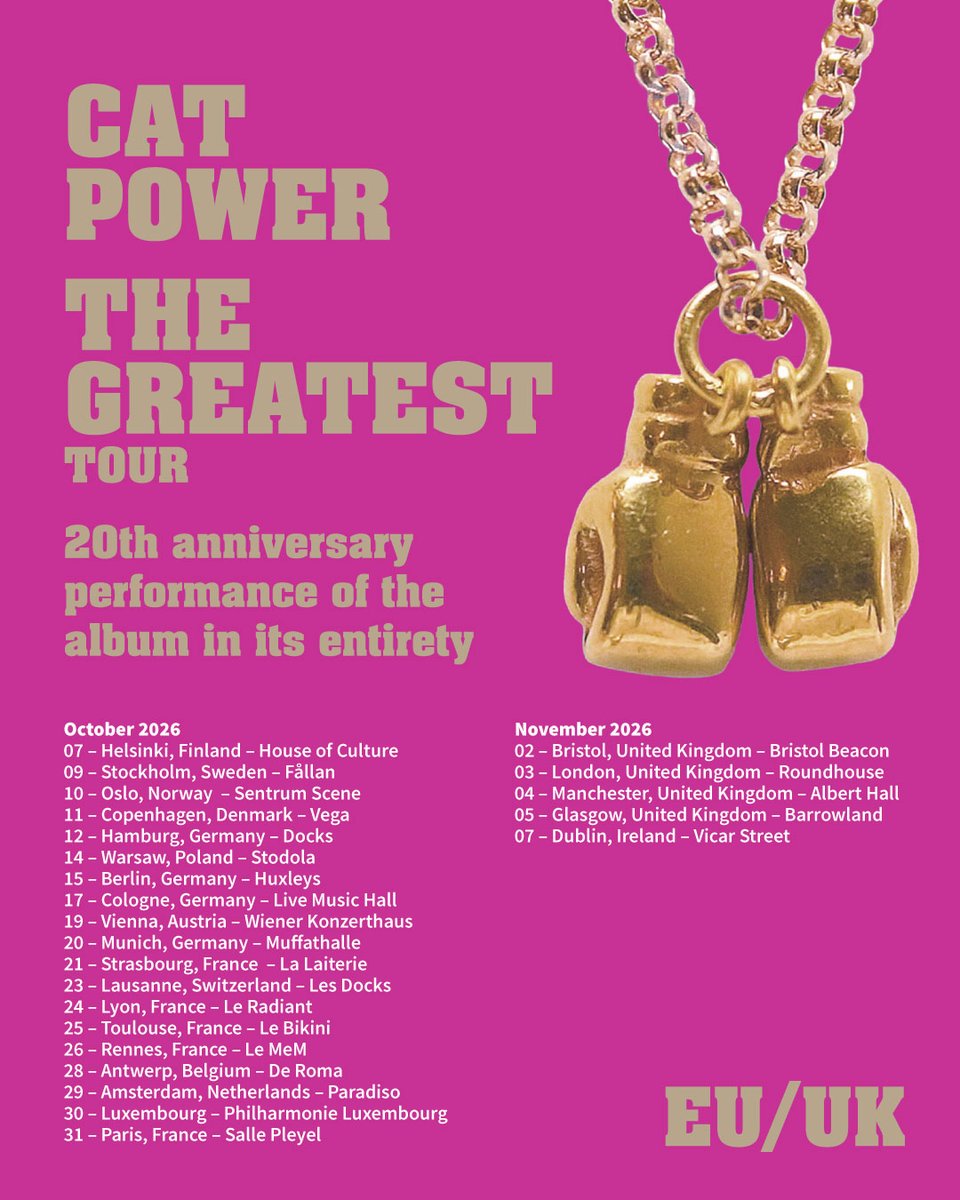 CATPOWER's tweet image. Next year, I’ll be performing ‘The Greatest’ in its entirety on tour in North America, Europe, and the UK. All shows are on sale Friday at 10am local time. 🥰🌹🌹🌹catpowermusic.com