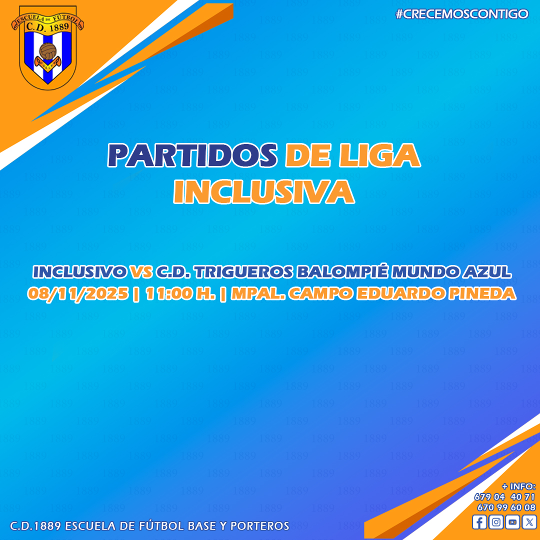 INCLUSIVA | Nuestros chicos de ASPAPRONIA CD 1889 ya tienen horario de sus #PartidosOficiales de este fin de semana. ⚽🔝
#Vamos89 🔵⚪🔵

#Somos1889 #FutbolBase #crecemoscontigo #FormandoEnValores