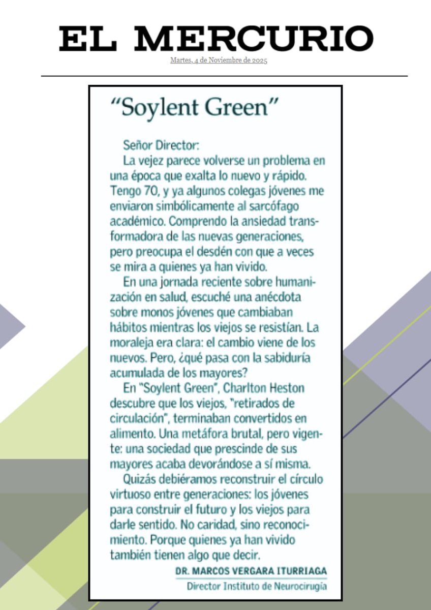📰 Reflexión destacada
Compartimos la opinión de nuestro Director, Dr. Marcos Vergara, publicada hoy en la sección Cartas al Director del diario El Mercurio. ✍️
<a href="/__elmercurio/">El Mercurio</a>