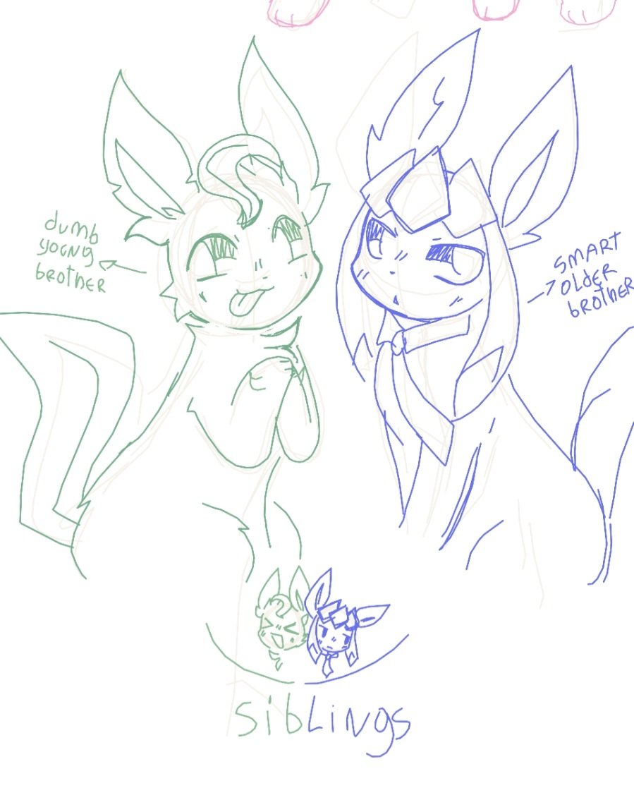 I jst wanna to post this, Ace and Spring, i made them in the white board-
leafeon and glaceon siblings 🙏