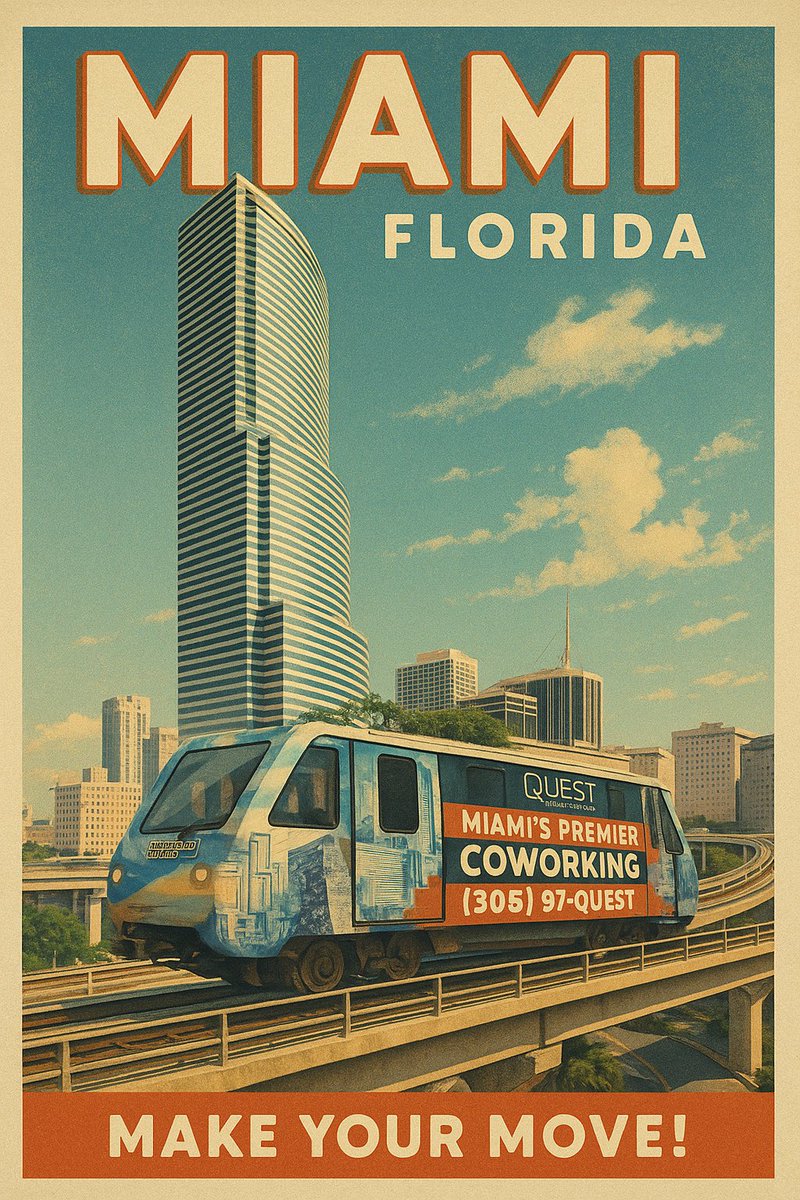 Questworkspaces's tweet image. Greetings from Downtown Miami!
Even the Metromover’s joining the coworking movement.
Make your move with @QuestWorkspaces — where work meets wow.
#Miami #Coworking #QuestWorkspaces
