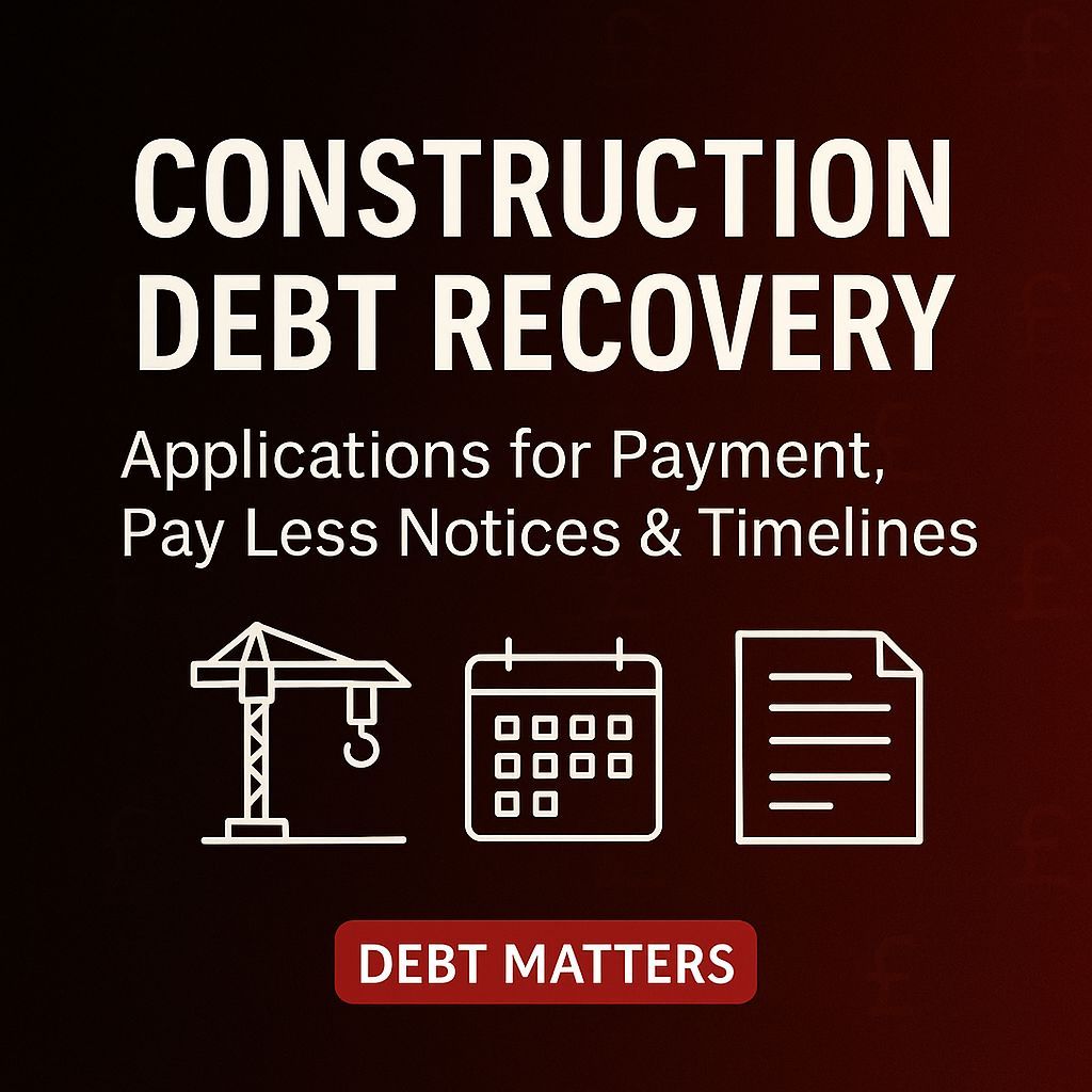CollectDebts's tweet image. 🏗️ UK construction: get paid on time. Nail Applications for Payment, valid Payment Notices, and Pay Less timing. Map key dates, avoid errors, escalate smartly. Debt Matters explains. 

open.spotify.com/episode/2VpEk4… 

#DebtMatters #TaurusCollections #Construction