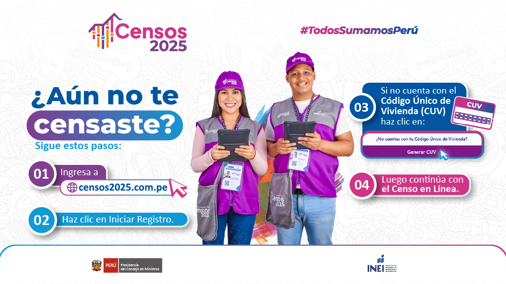 INEI_oficial's tweet image. 📢 ¿El censista fue a tu casa y no te encontró?

 No te preocupes, puedes hacer el Censo en Línea.

Sigue estos pasos y súmate a los Censos Nacionales 2025.
.
WhatsApp: 967 355 711
Central telefónica: (01) 743 5331
Línea gratuita: 0800 70225