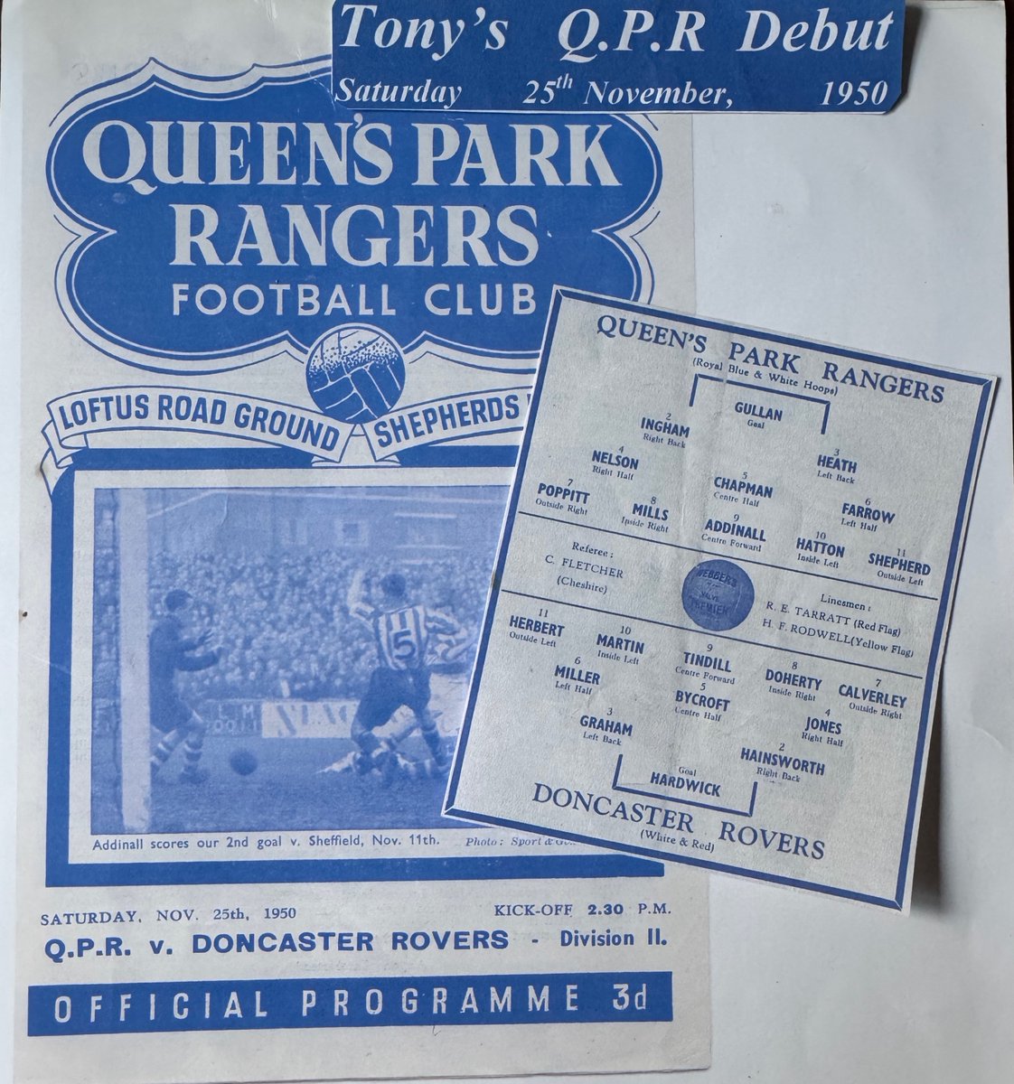 #OTD 25th Nov 1950. Mr #QPR Tony Ingham made the first of his record breaking 555 appearances for the club