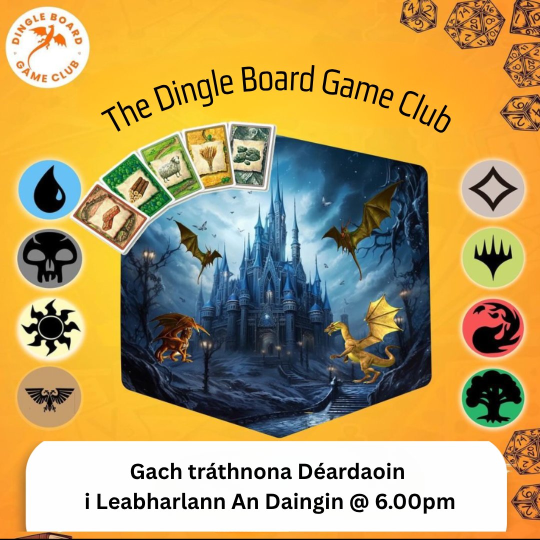 KerryLibrary's tweet image. An dúil agat sna cluichí cláir agus rólimirt? Má tá, buaileann an Dingle Games Club le chéile gach tráthnona Déardaoin i Leabharlann an Daingin @ 6.00in. Bí ann.

Dingle Board Game Club, every Thursday at 6pm, Dingle Library. (adults only)