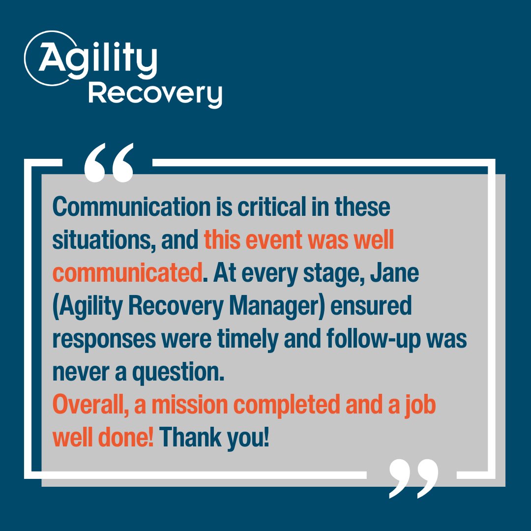 Clear #communication = faster recovery.
Agility recovery managers keep every detail on track when minutes matter most.
🎥 See how expert coordination gets businesses running again: info.agilityrecovery.com/li-watch-recov…

#BusinessContinuity #DisasterRecovery #RecoveryManager