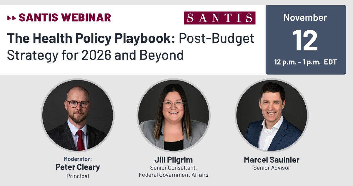 The 2025 federal budget drops today.

Join us for our upcoming webinar, where Santis government affairs experts will share insights and strategies to help health organizations navigate the next five years of policy and funding change.

Register Now: us06web.zoom.us/webinar/regist…