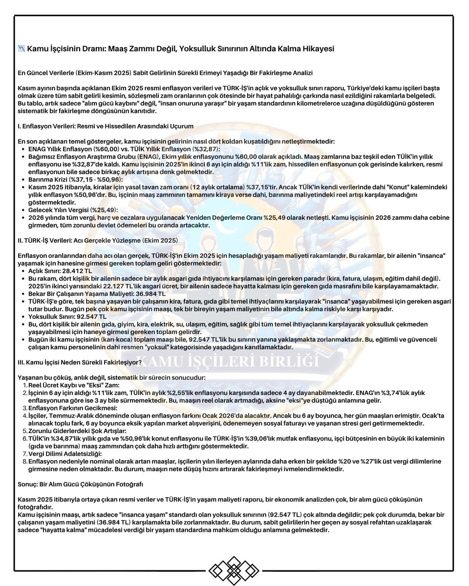 Kamu işçisinin Dramı: Maaş Zammı Değil, Yoksulluk Sınırının Altında Kalma Hikayesi...

📢 AİLEMİZE KATILIN: t.me/Kamuiscileri1

<a href="/RTErdogan/">Recep Tayyip Erdoğan</a> <a href="/isikhanvedat/">Prof. Dr. Vedat Işıkhan</a> <a href="/memetsimsek/">Mehmet Simsek</a> <a href="/turkiskonf/">TÜRK-İŞ</a> <a href="/hakiskonf/">HAKİŞ KONFEDERASYONU</a> <a href="/diskinsesi/">DİSK</a>
#Kamuişçileri #Kamuişçisi #işçi