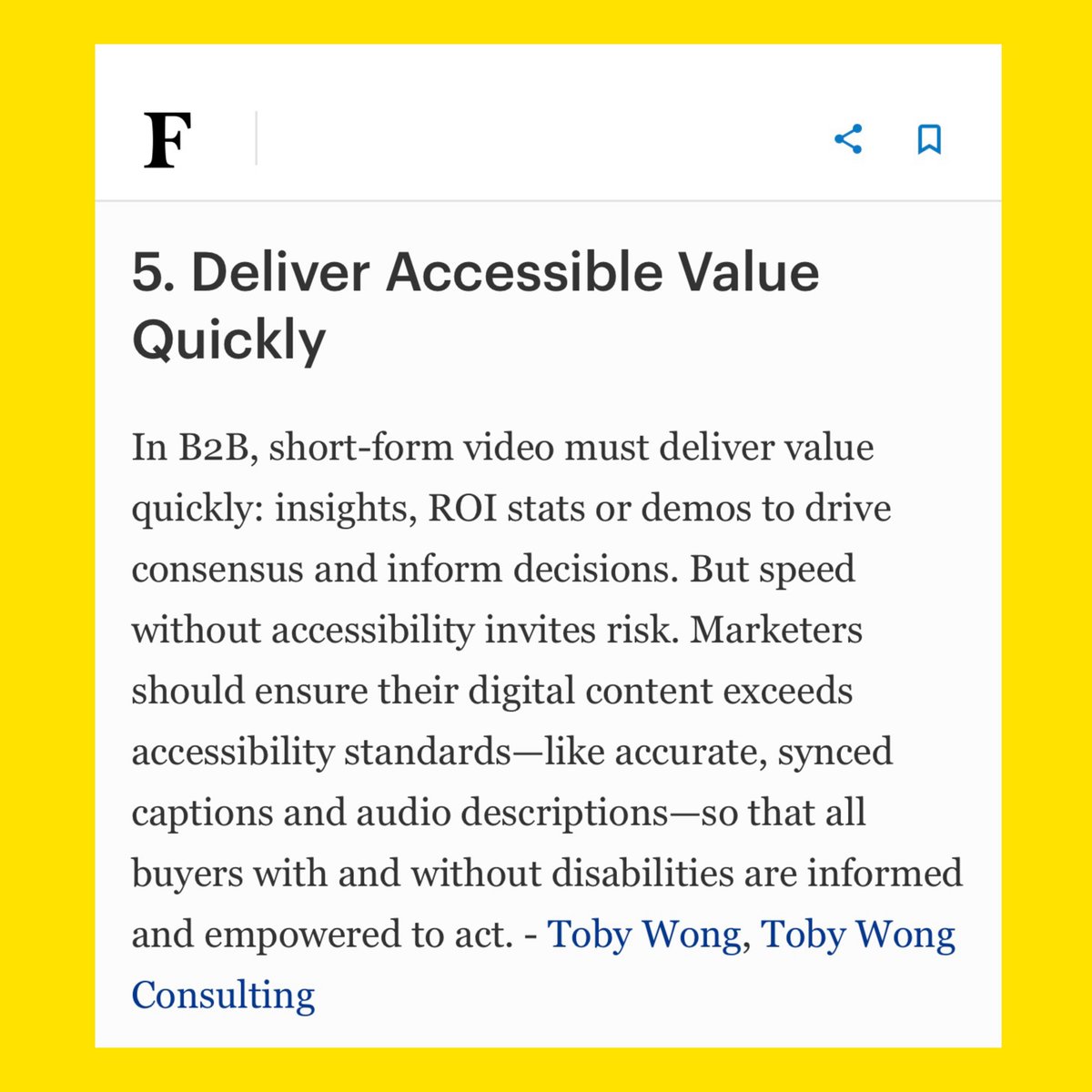 toby8wong's tweet image. Short-form video in B2B works when it serves the buyer. Deliver value fast and make it accessible.

My take #5 in a new @Forbes @ForbesCommCncl  Expert Panel. Article: bit.ly/3KdVk9v

#B2BMarketing #ShortFormVideo #CaptionYourVideos #Forbes