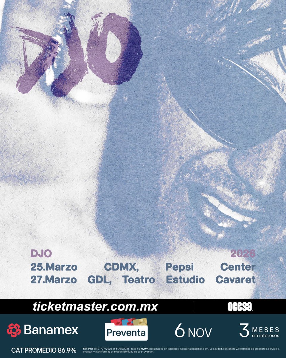 ¡DJO llega a México en marzo de 2026! 
Boletos en bit.ly/47zh1ZK y djomusic.com/tour

#PreventaBanamex: 6 de noviembre. 
Venta general a partir del 7 de noviembre.