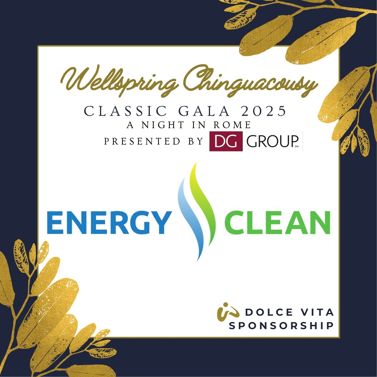 A huge thank you to Energy Clean for your Dolce Vita Sponsorship at the #WellspringClassicGala2025, presented by DG Group! 💛 Your support helps #WellspringChinguacousy bring hope and healing to those living with cancer. Join us: wellspringchinguacousyevents.com