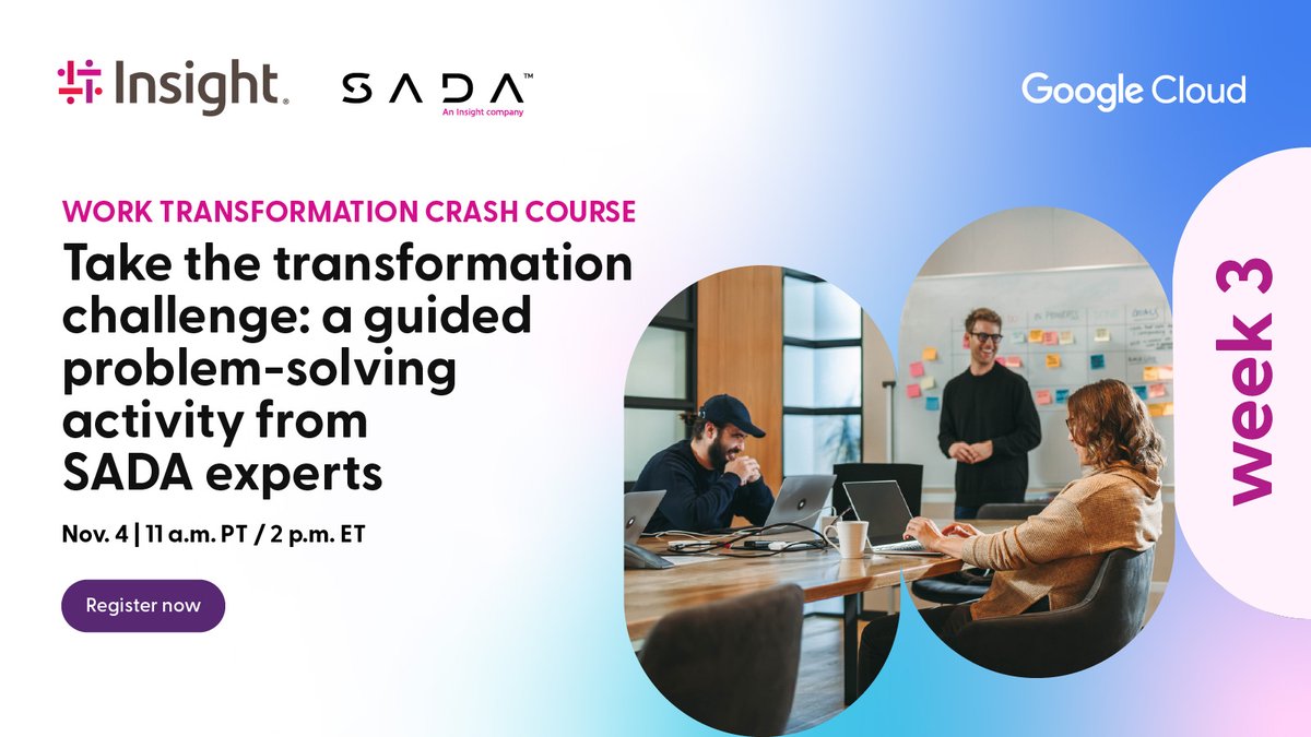 SADA's tweet image. LIVE TODAY: Take the transformation challenge! SADA experts are helping you solve the &quot;not in the box&quot; problems. Get the solutions you need for macro conversion, migration, and more.

11 a.m. PT / 2 p.m. ET.

Join: ow.ly/t36h50XlTUZ

#GoogleCloudPartner #ProblemSolver…