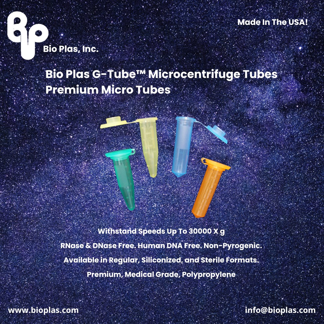 BioPlasInc's tweet photo. Bio Plas G-Tubes. Premium Snap-Cap Microcentrifuge Tubes. https://t.co/zzvClKm7WZ