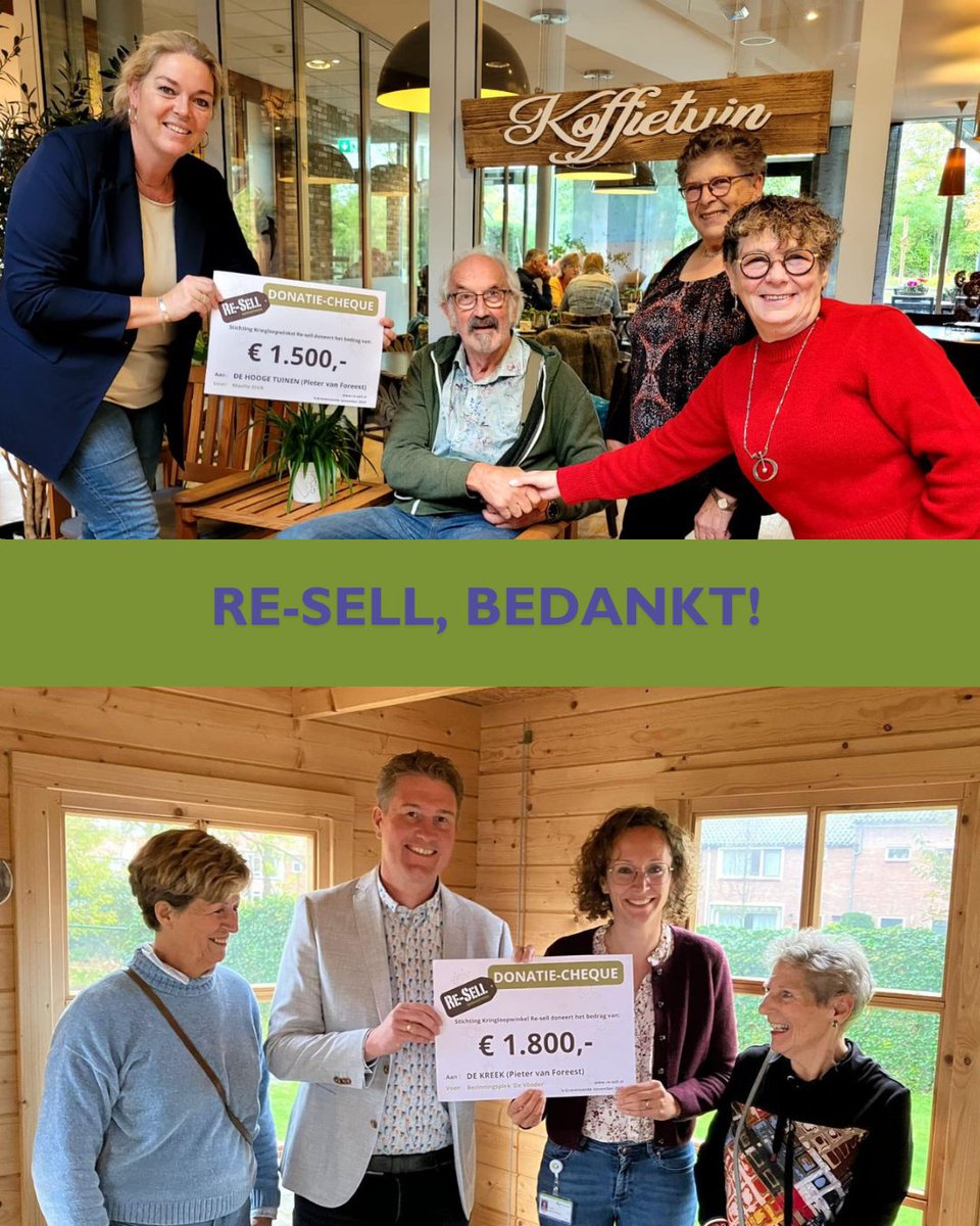Dank aan Re-Sell! De afgelopen weken deelden zij cheques uit aan diverse goede doelen, zo mooi om te zien waar de donaties terechtkomen! 🤩 Ook onze locaties De Hooge Tuinen en De Kreek mochten een cheque ontvangen. ❤️ #ReSell #PietervanForeest #Dankbaar