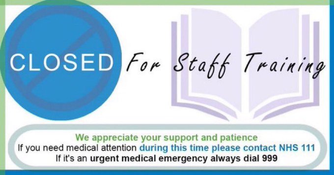 🚨Local GP surgeries in Kirklees are closed for staff training for the afternoon from 1pm Tuesday 18th November. This protected learning time is important to surgeries allowing staff time for training, education &amp; further development to keep up to date with best practice.