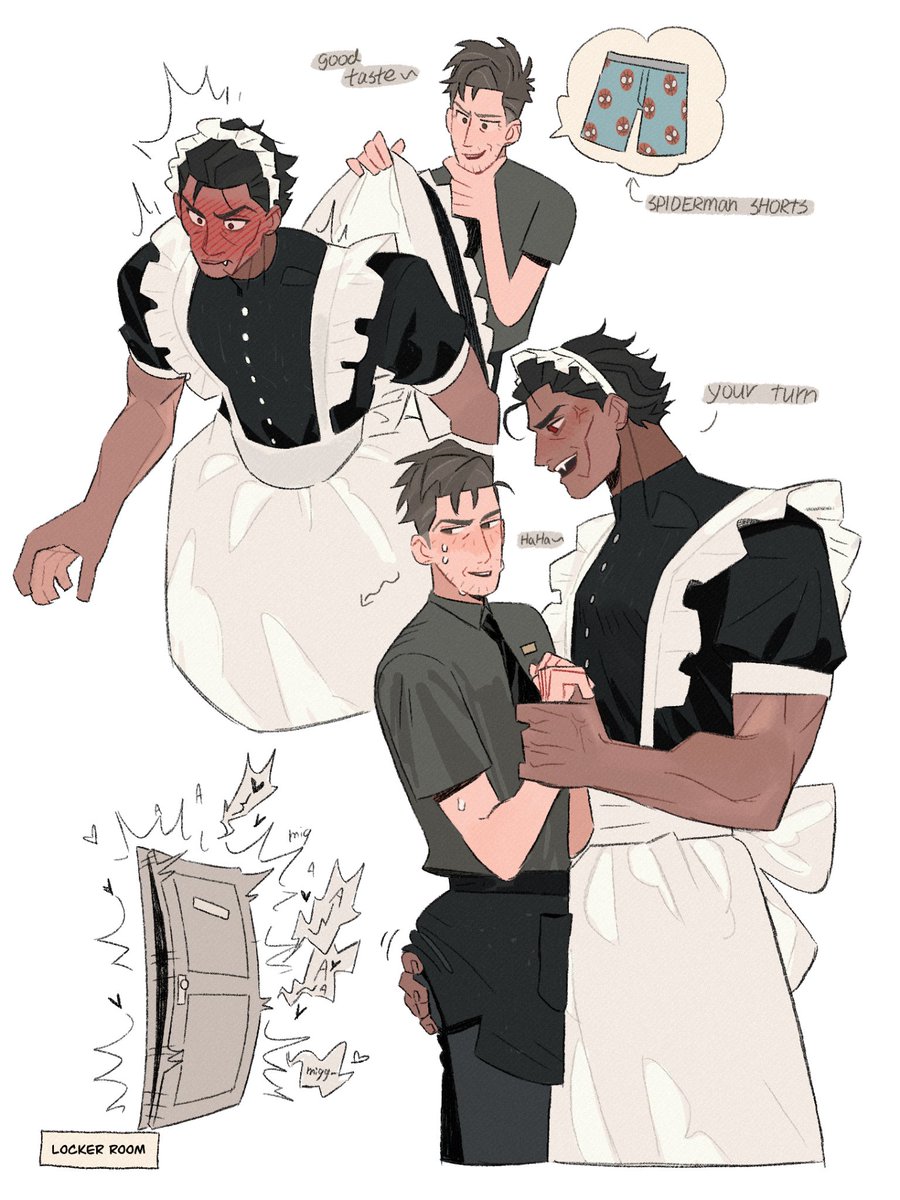 #spiderdads
In short, Miguel was forced to wear a maid outfit.